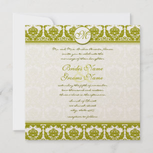 Olive Sage Green Floral Damask Monogram Invitation