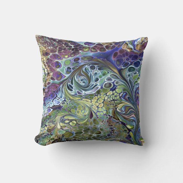 Olive sage green, purple blue burgundy abstract cushion (Front)