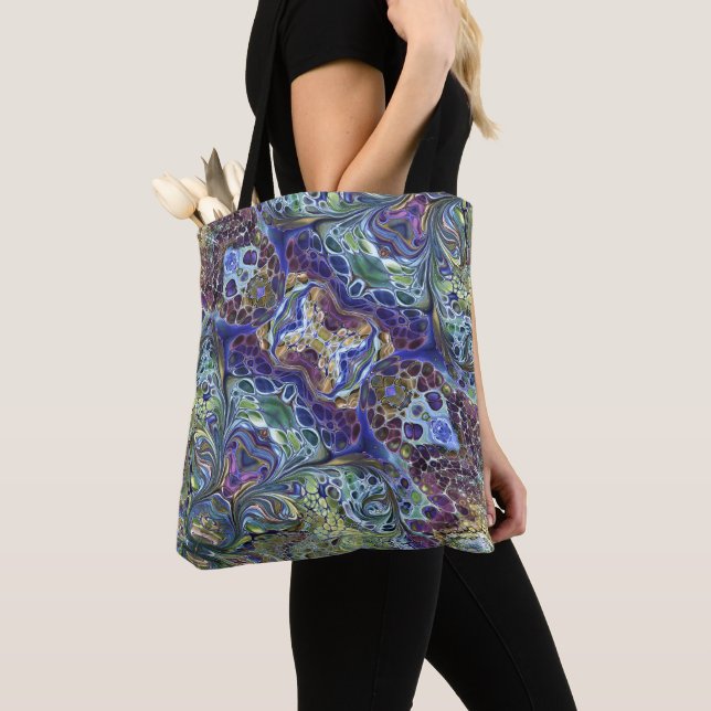 Olive sage green, purple blue burgundy abstract tote bag (Close Up)