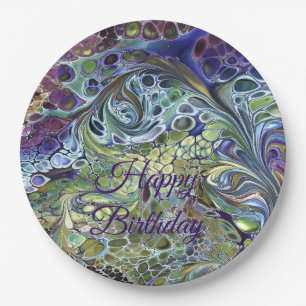 Olive sage green, purple blue burgundy Birthday Paper Plate