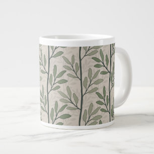 Olive Sage Green Rising Stems and Branches Large Coffee Mug