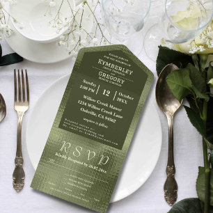 Olive Sage Green Shimmer Background All In One Invitation
