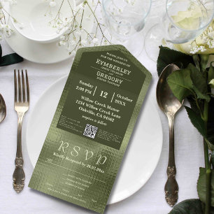 Olive Sage Green Shimmer Background QR Code  All In One Invitation