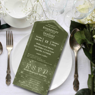 Olive Sage Green Shimmer Faux Burlap Email Website All In One Invitation