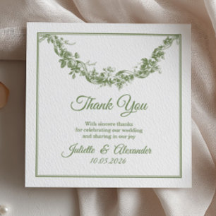 Olive Sage Toile de Jouy Wedding Thank You Card