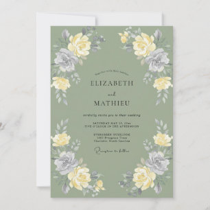Olive Silver Peony Wedding Invitation