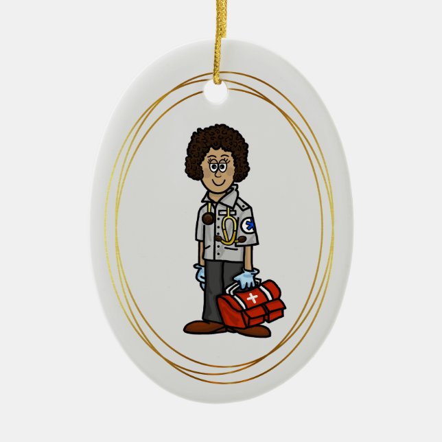 Olive Skinned Female EMS Paramedic Ornament (Front)