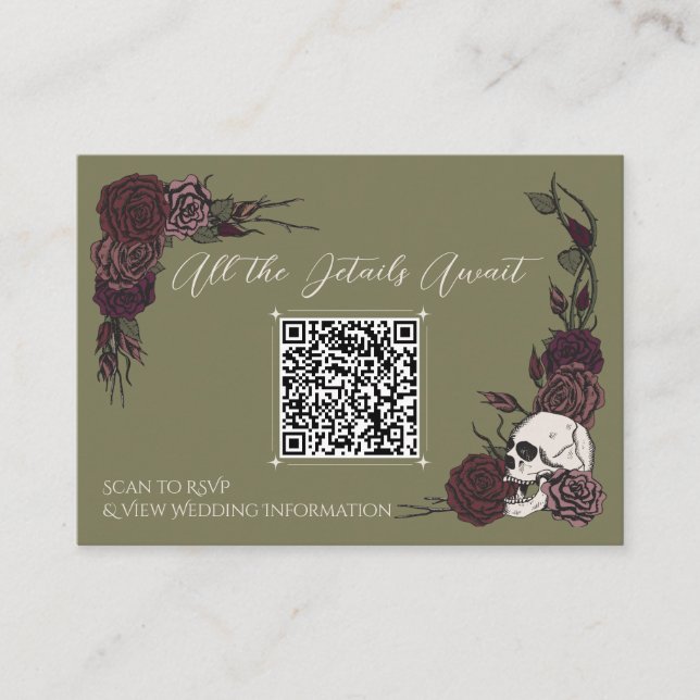 Olive Skull & Botanical Art QR Link Enclosure Card (Front)