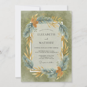 Olive Slate Leafy Wedding Invitation