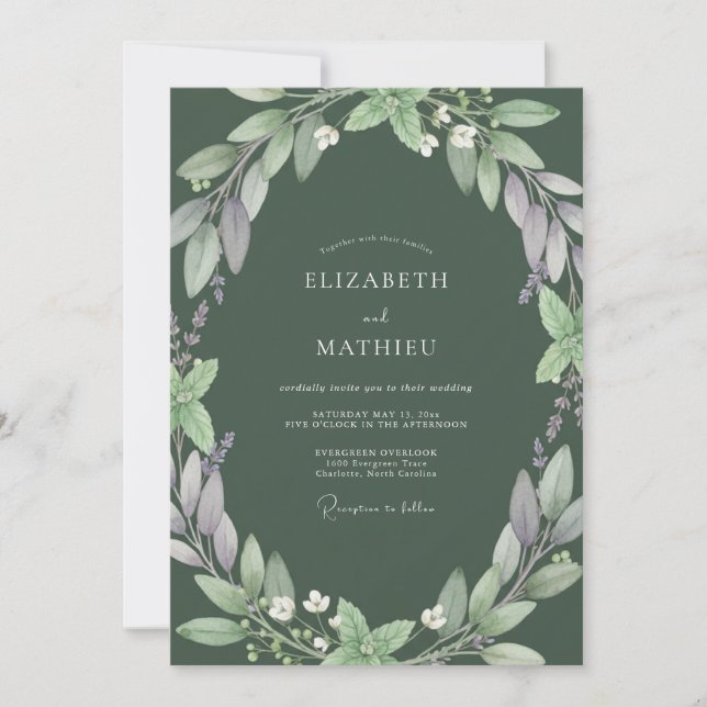 Olive Soft Mauve Leafy Wedding Invitation (Front)