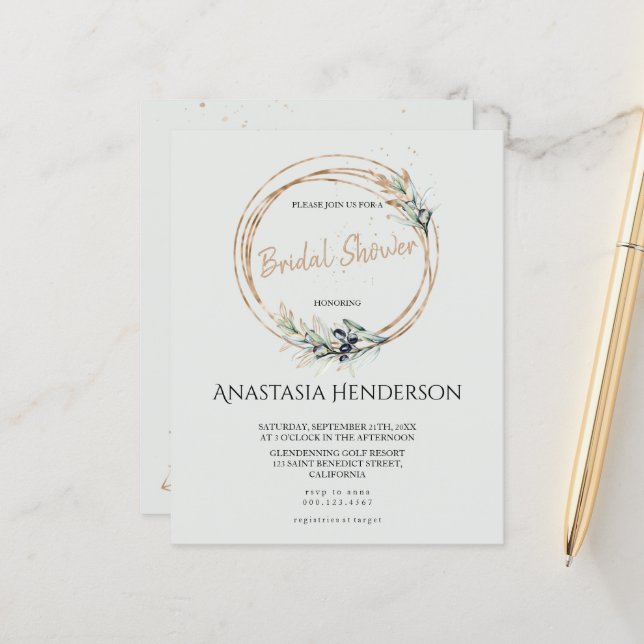Olive sprigs - Bridal shower. Invitation (Front/Back In Situ)
