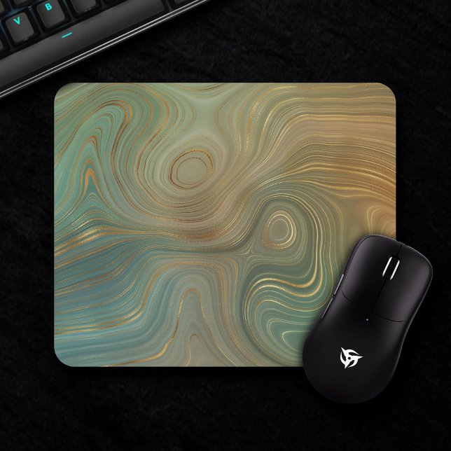 Olive Strata | Earthy Green and Gold Ink Agate Mouse Mat (Creator Uploaded)