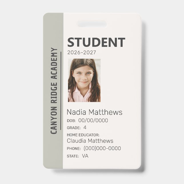 Olive Stripe Homeschool Student ID Badge (Front)
