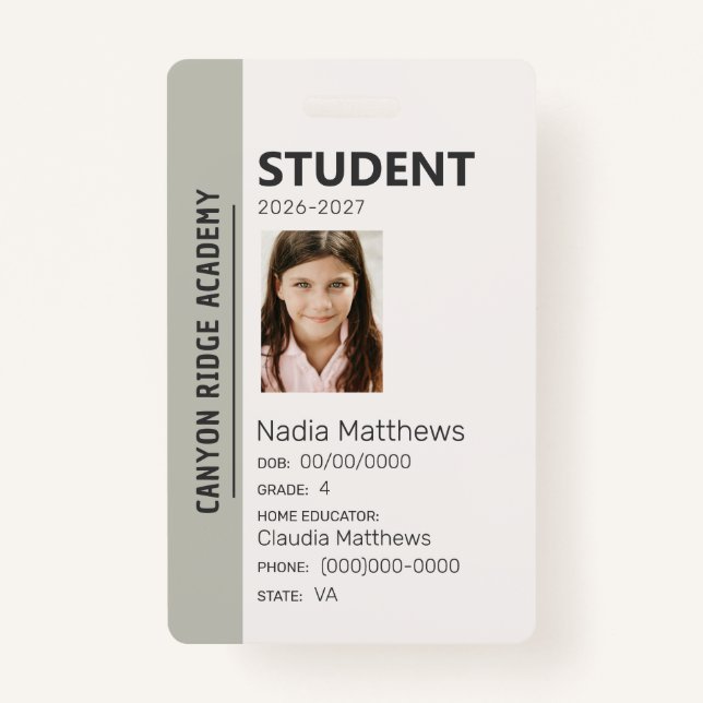 Olive Stripe Homeschool Student ID Badge (Front)