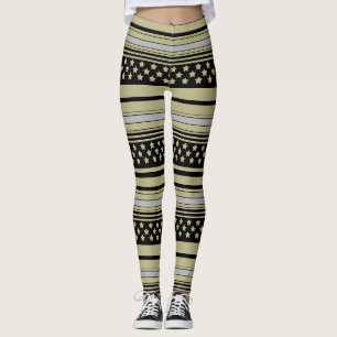 Olive striped pattern with stars leggings