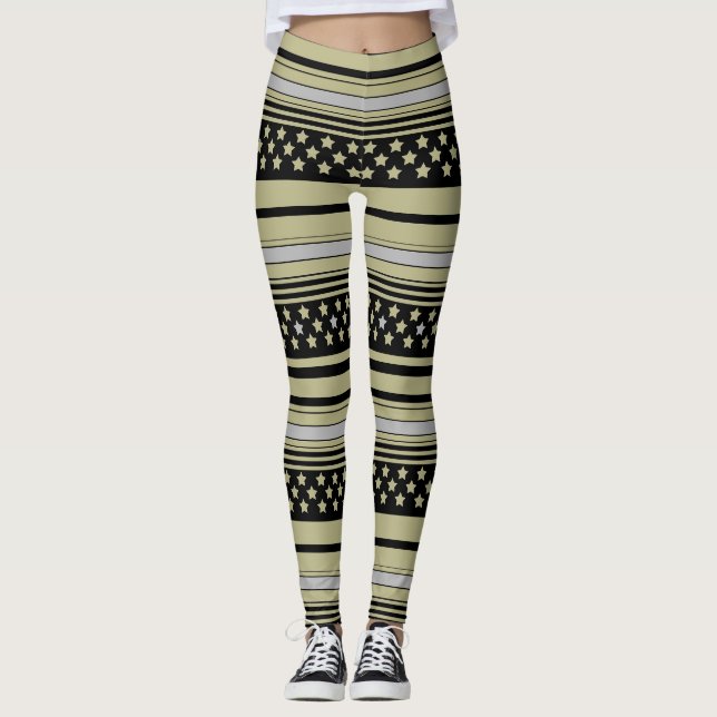 Olive striped pattern with stars leggings (Front)