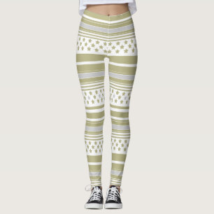 Olive striped pattern with stars leggings