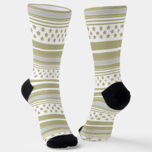 Olive striped pattern with stars socks