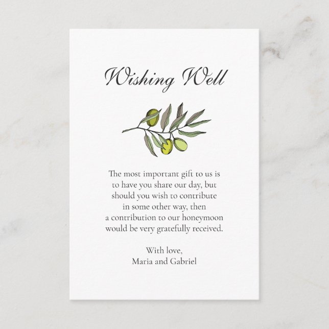 Olive. Stylish wishing well. Tuscan style wedding Enclosure Card (Front)