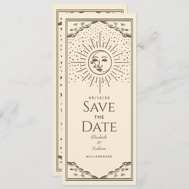 Olive Sun and Moon Tarot Card Save the Date (Front/Back)