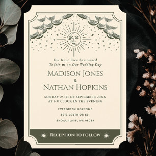 Olive Sun & Moon Tarot Gothic Wedding Invitation