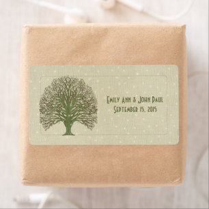 Olive Swirl Tree on Wood Grain Stars Save the Date