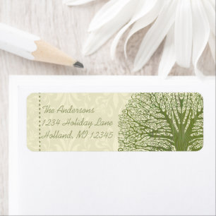 Olive Swirl Whimsical Tree Return Address Labels
