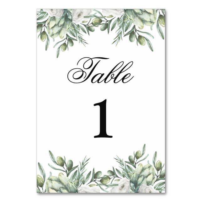 Olive table number. Italian wedding. Summer garden Number (Front)