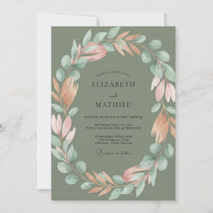 Olive Terracotta Leafy Wedding Invitation