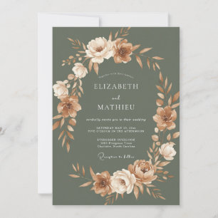 Olive Terracotta Wreath Wedding Invitation