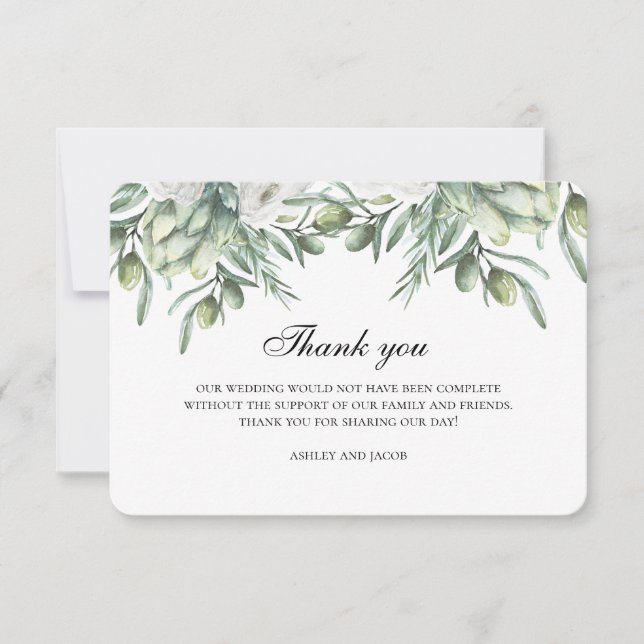 Olive thank you. Summer italian wedding note Invitation (Front)