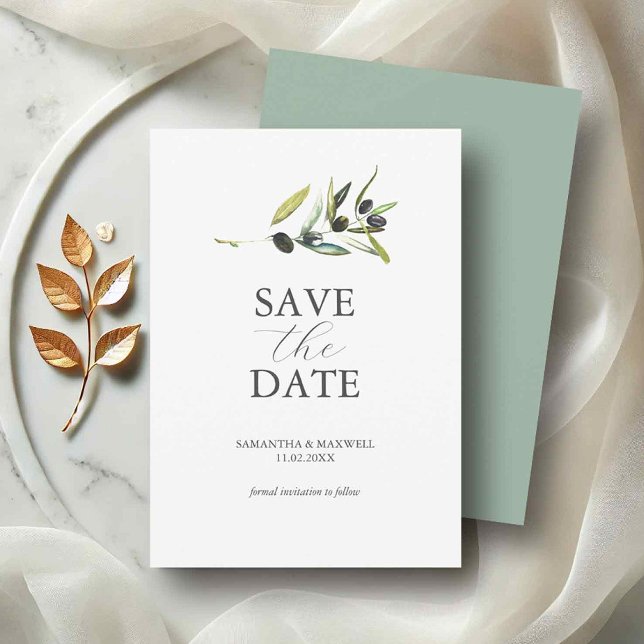 Olive Theme Non Photo Wedding Save The Date (Non photo save the dates olive branch )