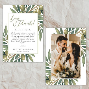 Olive Theme Wedding Photo Thank You Card