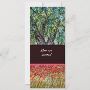 OLIVE TREE AND POPPY FIELDS,white Invitation