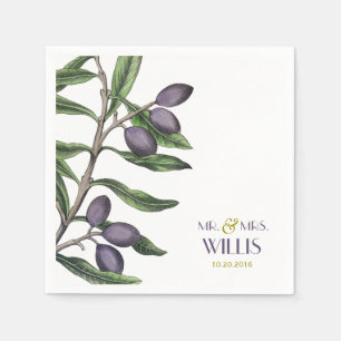 Olive Tree Branch   Green Purple Napkin