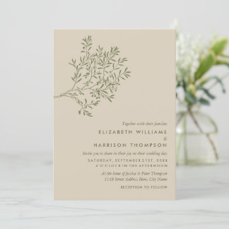 Olive Tree Branch, Rustic & Minimalistic Wedding Invitation