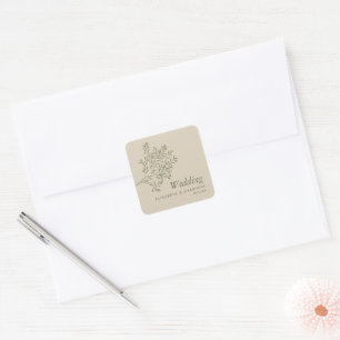 Olive Tree Branch, Rustic & Minimalistic Wedding Square Sticker