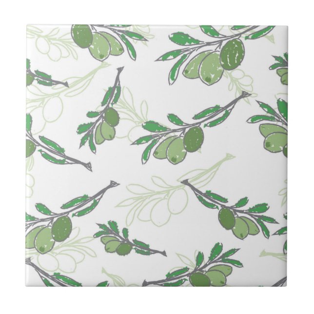 Olive Tree Branches Sketch Ceramic Tile – Rustic  (Front)