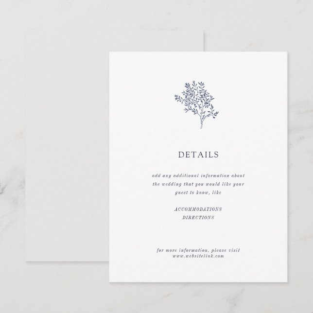 Olive Tree Minimalist Wedding Details | Blue Enclosure Card (Front/Back)