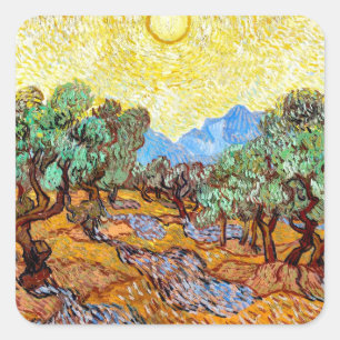 Olive Trees (1889) landscape art Vincent Van Gogh  Square Sticker