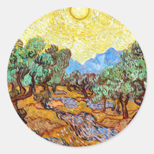 Olive Trees (1889) Vincent Van Gogh Landscape Art Classic Round Sticker