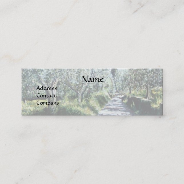 OLIVE TREES IN RIMAGGIO black green white blue Mini Business Card (Front)