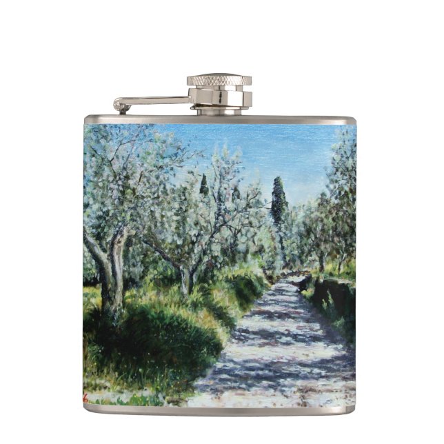 OLIVE TREES IN RIMAGGIO HIP FLASK (Front)