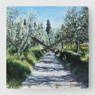 OLIVE TREES IN RIMAGGIO TUSCANY SQUARE WALL CLOCK