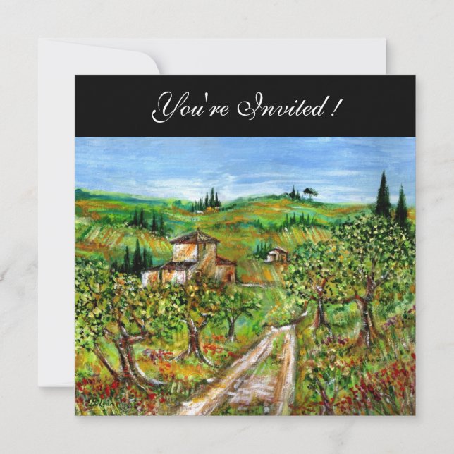 OLIVE TREES IN TUSCANY,yellow green black Invitation (Front)