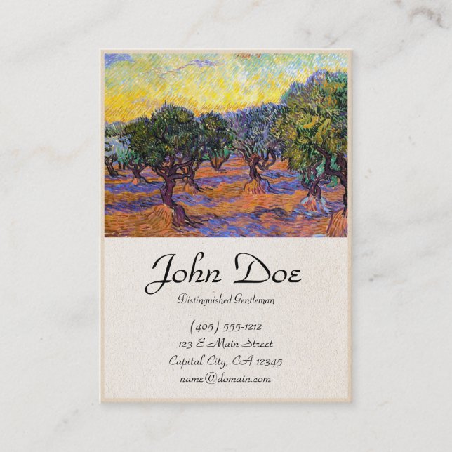 Olive Trees, Orange Sky Van Gogh Vincent Business Card (Front)