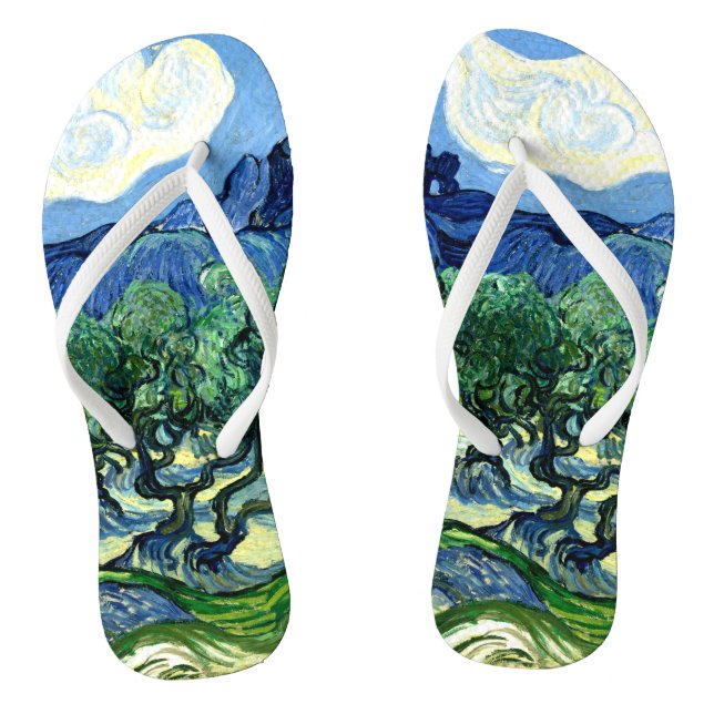 Olive Trees with Alpilles (1889) Vincent Van Gogh Flip Flops (Footbed)