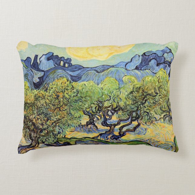 Olive Trees with Alpilles by Vincent van Gogh Decorative Cushion (Front)