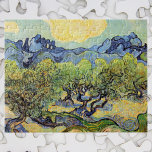 Olive Trees with Alpilles by Vincent van Gogh Jigsaw Puzzle<br><div class="desc">Olive Trees with the Alpilles in the Background by Vincent van Gogh is a vintage fine art post impressionism landscape painting. An orchard on a farm full of olive fruit trees with a view of a mountain range in the distance. It is one of over a dozen landscapes of olive...</div>