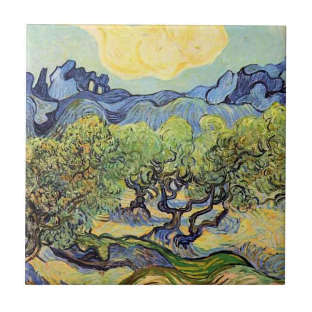 Olive Trees with Alpilles by Vincent van Gogh Tile (Front)